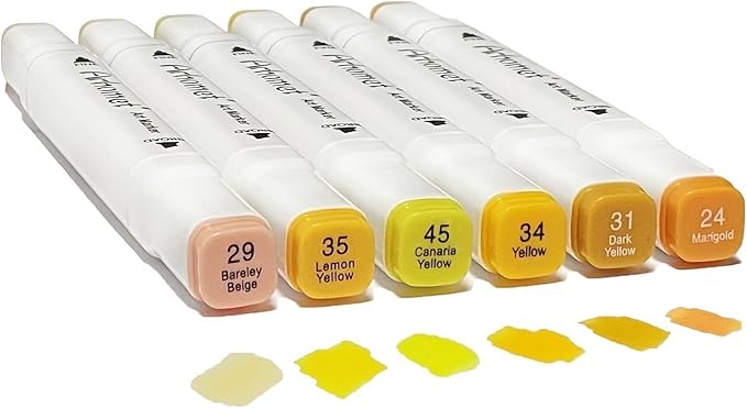 6 Colors Yellow Alcohol Markers Set, Dual Tips Art Markers Drawing Sketched by Arhomet