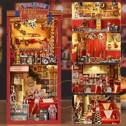fifijoy Book Nook Kit for Adults, 1950s Diner Bookshelf Insert