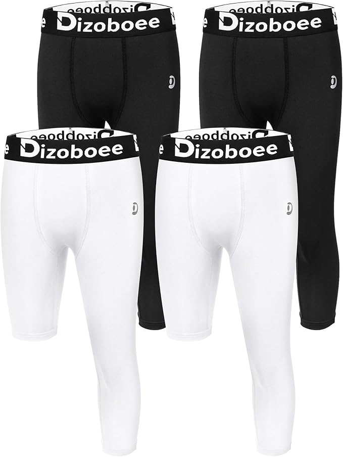 Youth Boys Compression Pants One Leg 3/4 Athletic Leggings for Sports Kids Basketball Tights Football Baseball Pants