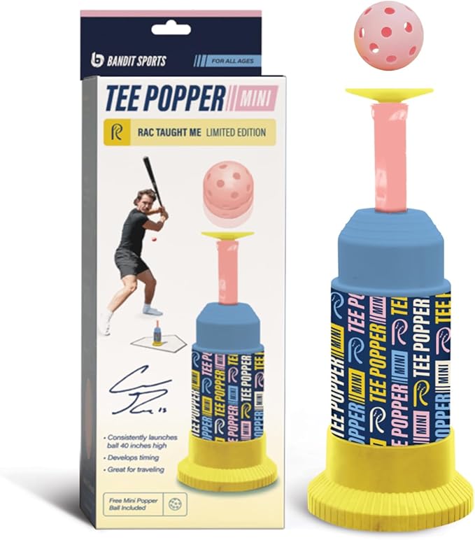 Bandit Sports Coach RAC Tee Popper Mini, Hitting Tee for Perfect Swings, Batting Machine for Practicing Hitting Without a Pitcher Blue
