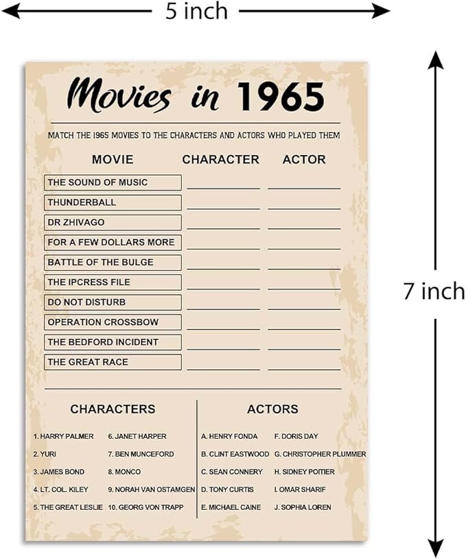 60th Birthday Party Games, Movies in 1965 Games, Birthday Party Supplies - Image 2