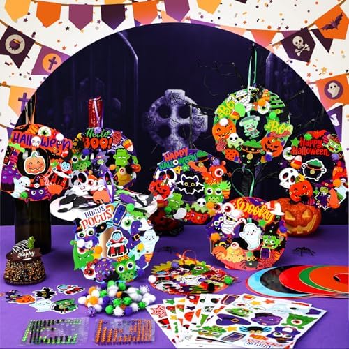 Hollowfly 48 Sets Halloween Wreath Craft Kits, DIY Boo Wreath with Stickers