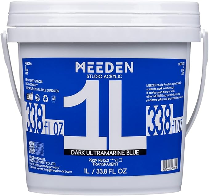 MEEDEN Dark Ultramarine Blue Acrylic Paint: 1 L /33.8 oz Heavy Body Gloss by MEEDEN