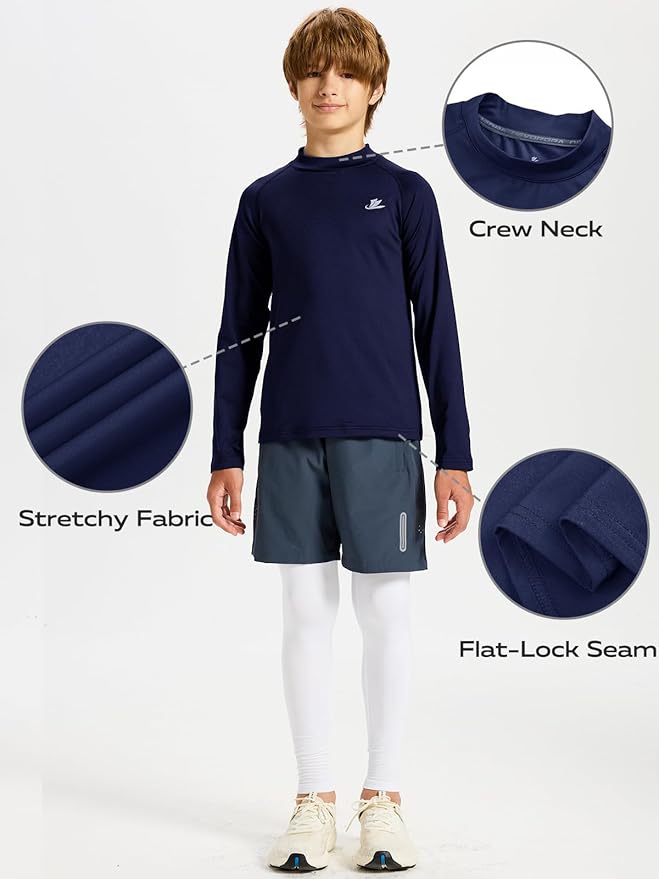 DEVOROPA Youth Boys Compression Thermal Shirt Long Sleeve Kids Fleece Baselayer Soccer Baseball Undershirt Slim/Regular/Husky