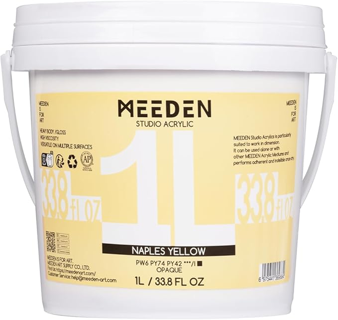 MEEDEN Naples Yellow Acrylic Paint: 1 L /33.8 oz Heavy Body Gloss Non-Toxic by MEEDEN