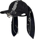 Y2k Hat Punk Hats Denim Bunny Hat Chains Distressed Baseball Cap Kpop Outfits Y2k Grunge Hats for Women