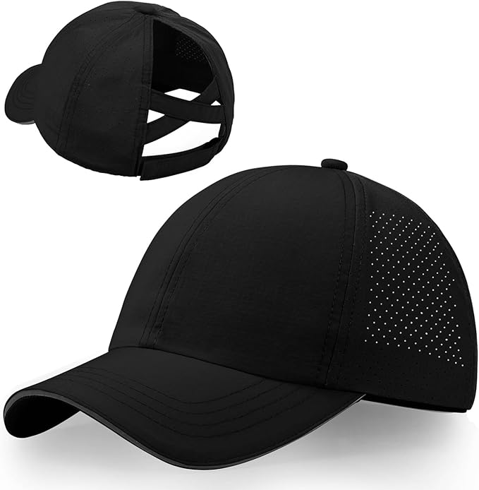 Little Girls Reflective Baseball Cap Criss Cross Ponytail Hat Kids Quick Dry Mesh Summer Sports Hat for Toddler Ages 3-8