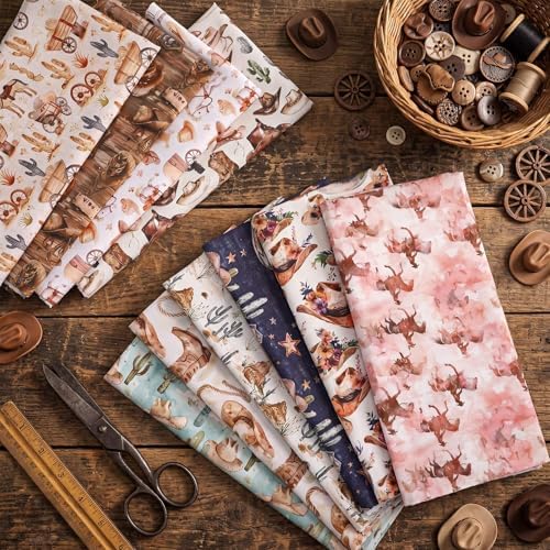 Hahafelt 10 Pcs Western Cowboy Quilting Fabric Bundles 20 x 20 Inch