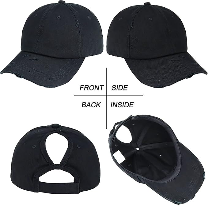 Eohak Ponytail Baseball Hat Distressed Retro Washed Womens Twill