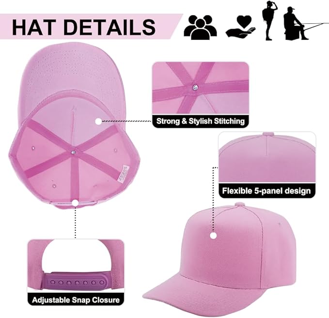 ZH 12 PC 5 Panel Baseball caps, Bulk Baseball caps, Customizable DIY Design, Wholesale Caps, One-Size-Fits-All