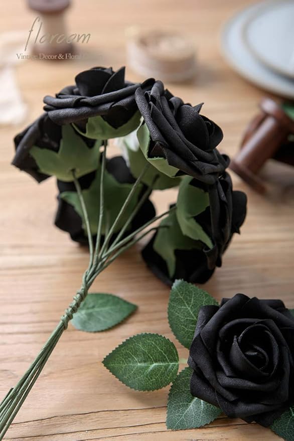 Floroom Artificial Flowers 25pcs Real Looking Black Foam Fake Roses - Image 3