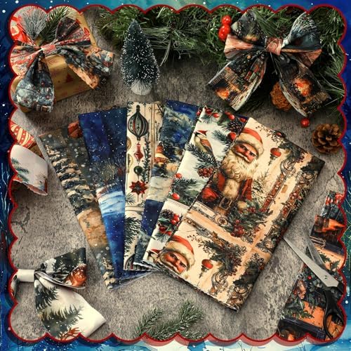 Hahafelt 10 Pcs Vintage Christmas Quilting Fabric Bundles 20 x 20 Inch