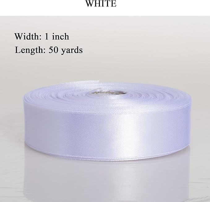 1 Inch White Solid Satin Ribbon, 50 Yards Craft Fabric Ribbon - Image 2