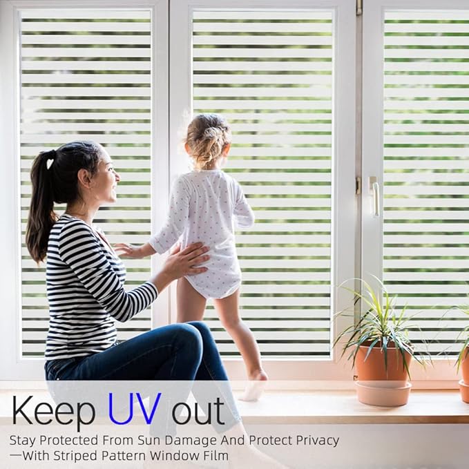 Qualsen Window Films Privacy Frosted Stripe Window Film Blinds Windows Privacy - Image 3