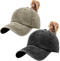 Womens Vintage Washed Distressed Baseball-Cap with Ponytail Hole Sport Golf Hat