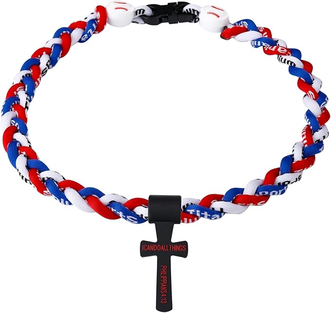 Baseball Necklace with Cross Pendant Fashion Three Braided Rope Tornado Design for Sports Fan Baseball Theme Party Gift Idea, 18 Inch