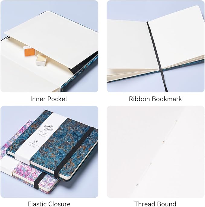 Lightwish Square Watercolor Journal, 100% Cotton, 300gsm/140lb, 24 Sheets Cold - Image 4