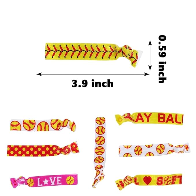 YKW 32 Pack Softball Headbands Hair Ties No Crease Elastic Softball Hair Accessories for Women Girls Players - Team Gifts Party Favors Red Yellow Ribbon Ponytail Holders