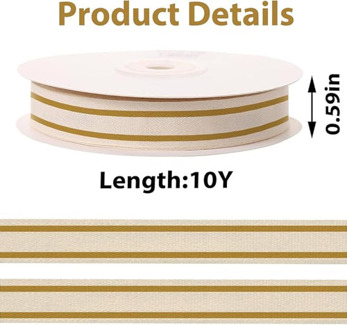 10 Yards × 3/5 Inch Golden Natural Cotton Ribbon, Double Sided Webbing Straps - Image 2