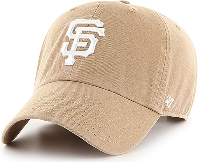 47 Brand MLB Khaki White Primary Logo Clean Up Adjustable Strap Baseball Dad Hat Cap, Adult One Size Fits All