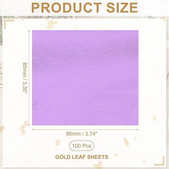 PATIKIL Gold Leaf Sheets for Art 3.7" x 3.4", Light Purple - Image 2