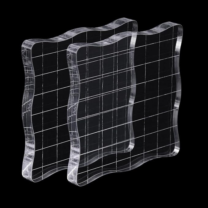 2Pcs Clear Stamp Blocks Set, 3 x 3 Inch Wave-Like Acrylic Blocks by QIMOO