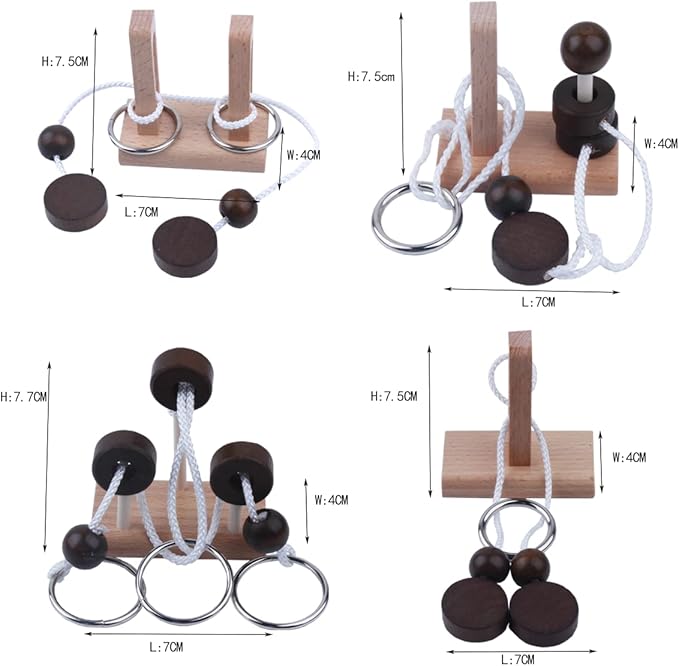 Brain Teaser Puzzle Wooden Threading Rope Loop Puzzle Luban Lock Brain Teaser - Image 3