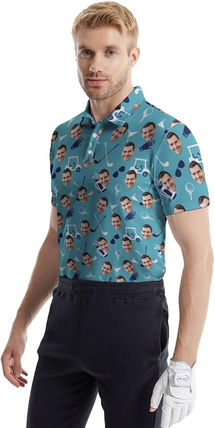 HUURAY Funny Golf Polos for Men Funny Print Short Sleeve Shirts Quick Dry Polo Shirts Hawaiian Shirt Performance Golf Outfits