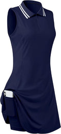 Womens Sleeveless Golf Tennis Dresses with Inner Shorts＆Pockets for Workout Exercise