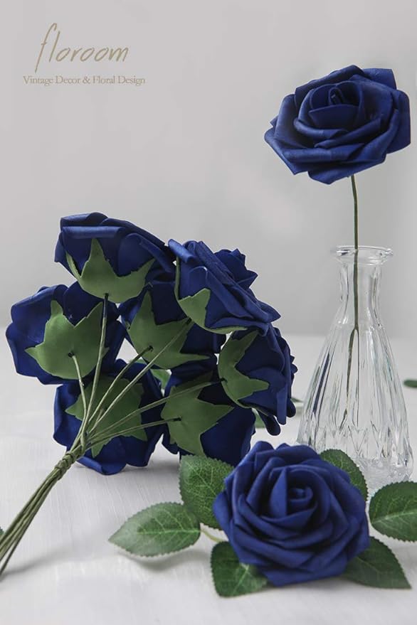 Floroom Artificial Flowers 50pcs Real Looking Royal Blue Foam Fake Roses - Image 3