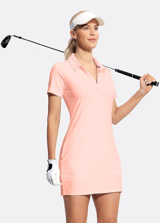 Hiverlay Golf Dresses for Women with Shorts and Pockets, V-Neck Short Sleeve Tennis Dress, Workout Athletic Dresses