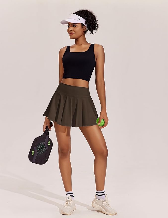 PINSPARK Womens Tennis Skirt Pleated Athletic Skirts with Pockets Shorts High Waisted Golf Skort for Workout Pickleball