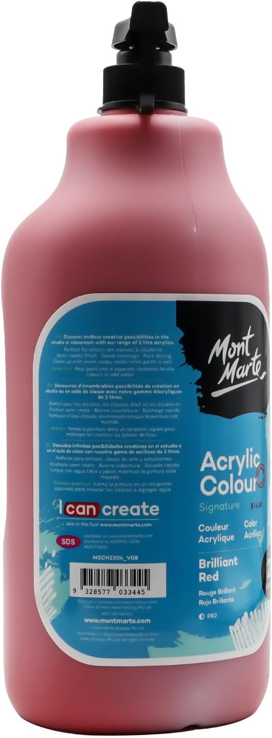 Mont Marte Discovery School Acrylic, Brilliant Red, 1/2 Gallon. Ideal - Image 6