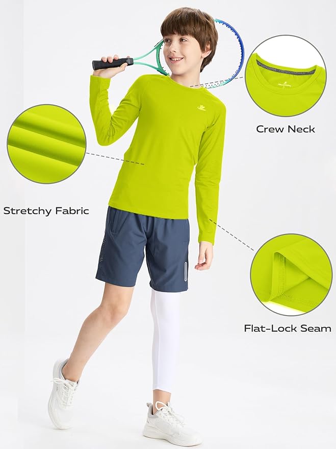 DEVOROPA Youth Boys Compression Shirt Long/Short Sleeve Football Baseball Undershirt Quick Dry Kids Sports Baselayer Crewneck
