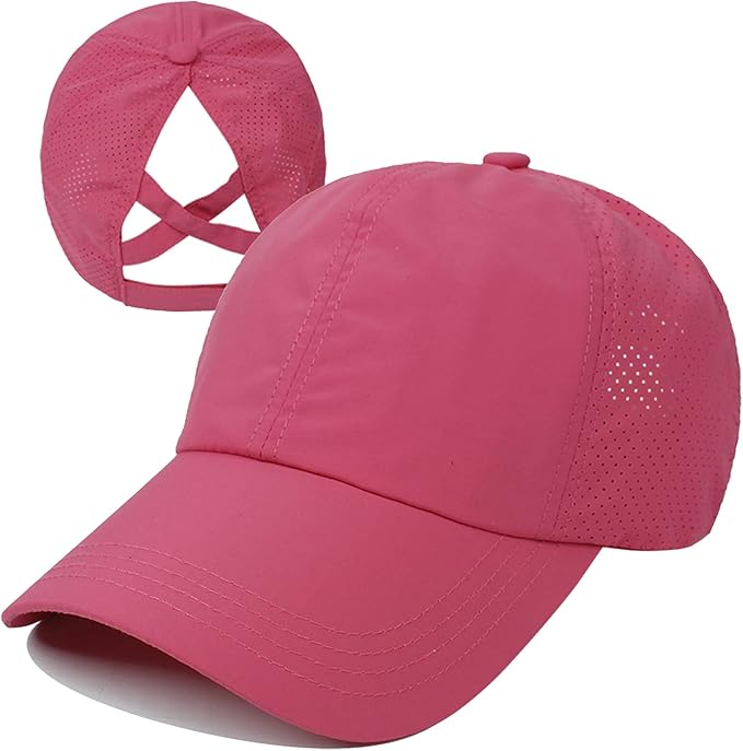 HGGE Womens Criss Cross Ponytail Baseball Cap Adjustable High Messy Bun Ponycap Quick Drying Hat