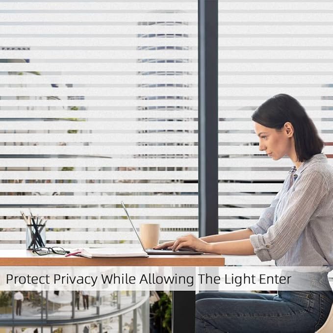 Qualsen Window Films Privacy Frosted Stripe Window Film Blinds Windows Privacy - Image 4
