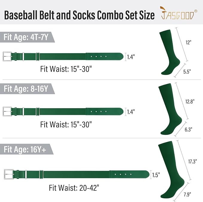 Baseball Socks and Belt for Youth Adult Softball Socks Combo Elastic Waist Belt for Men Kids Boys Girls Women JASGOOD