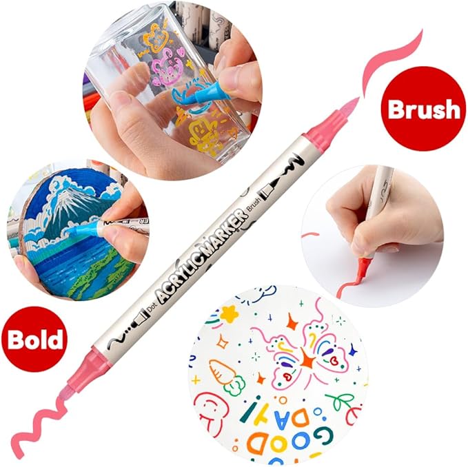 TRANSON 24 Colors Bold and Brush Dual-tip Acrylic Paint Marker Pen - Image 3