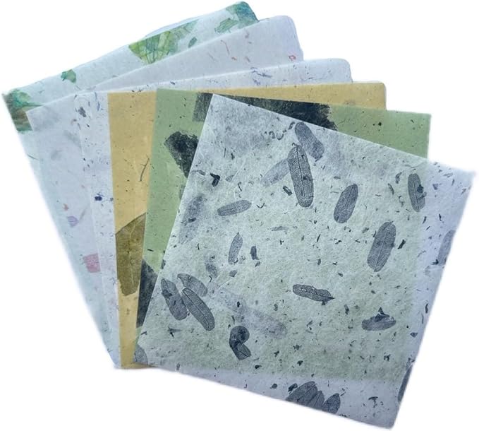 4" x 4" 50 Designs 50 Sheets Natural Fiber Tamarind Leaves, Banana Bark - Image 2