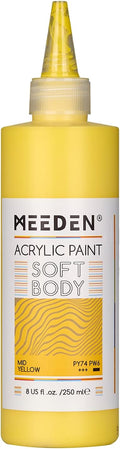 MEEDEN Mid Yellow Acrylic Paint: Matte Finish 250ml/8.45oz Soft Body Bulk by MEEDEN