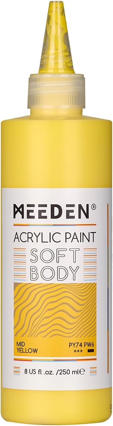 MEEDEN Mid Yellow Acrylic Paint: Matte Finish 250ml/8.45oz Soft Body Bulk by MEEDEN