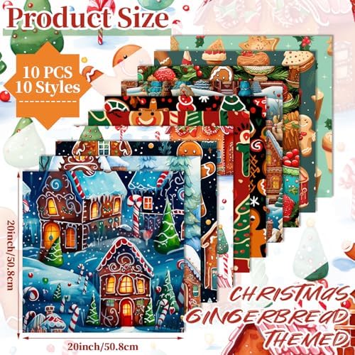 Hahafelt 10 Pcs Christmas Gingerbread Quilting Fabric Bundles 20 x 20 Inch