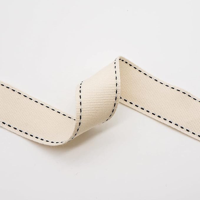 CT CRAFT LLC Ivory Cotton Black Stitched Ribbon 7/8" x 10 Yards - Image 5