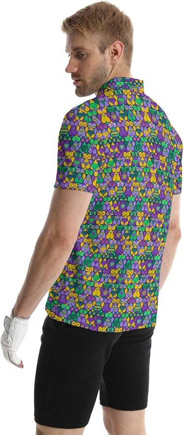 HUURAY Funny Golf Polos for Men Funny Print Short Sleeve Shirts Quick Dry Polo Shirts Hawaiian Shirt Performance Golf Outfits