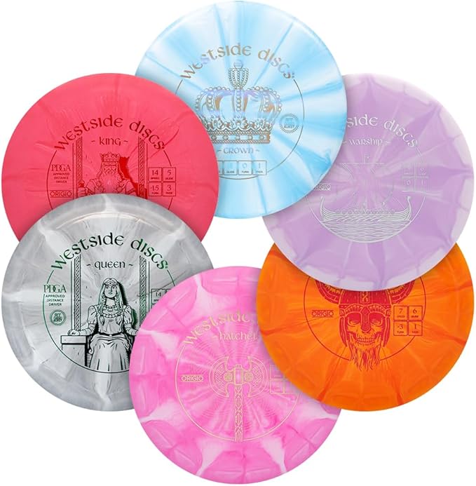 Westside Discs Origio Burst 6-Disc Golf Set - Beginner Disc Golf Discs for Men - 2X Drivers, 2X Fairway Driver, 1x Midrange & 1x Putter - Colors Will Vary