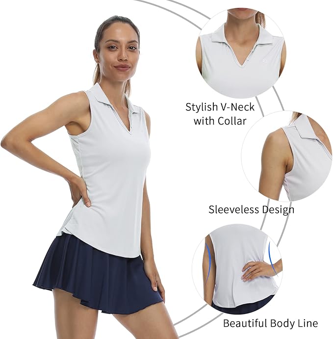 LastFor1 Women's Sleeveless Polo Golf Shirts Quick Dry 50+ UV Protection V-Neck with Collar Lightweight Tennis Tank Tops