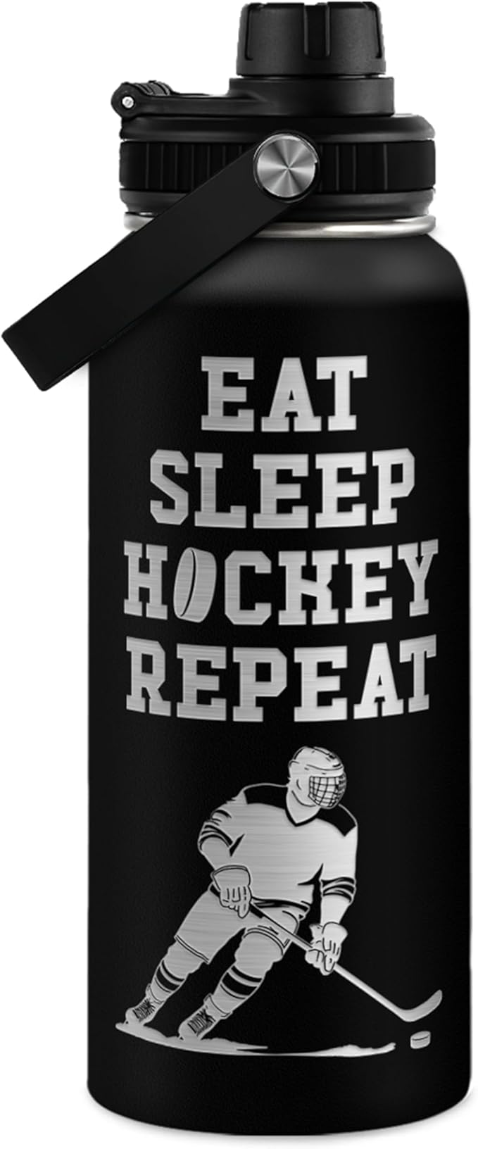 Ice Hockey Insulated Engraved Stainless Steel Water Bottle 32oz, Vacuum Chug Lid Travel Tumbler For Men Friends Hockey Lovers Fans Coaches,Birthday Christmas