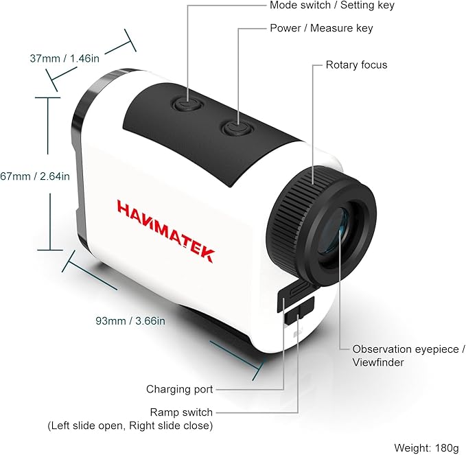 HANMATEK GR1200 Golf Rangefinder with Slope, Flag Lock & Vibration, 6.5X Magnification, 1200 Yards Range, Rechargeable Battery, Golf Distance Finder for Men and Women