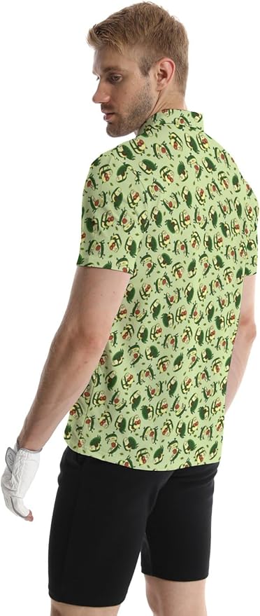 HUURAY Funny Golf Polos for Men Funny Print Short Sleeve Shirts Quick Dry Polo Shirts Hawaiian Shirt Performance Golf Outfits
