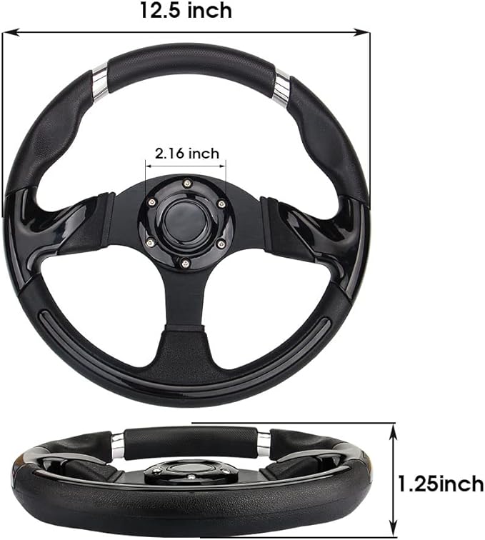 Black Chrome Golf Cart Steering Wheel for Club Car DS and Precedent Yamaha EZGO Steering Wheel with Ergonomic Design…